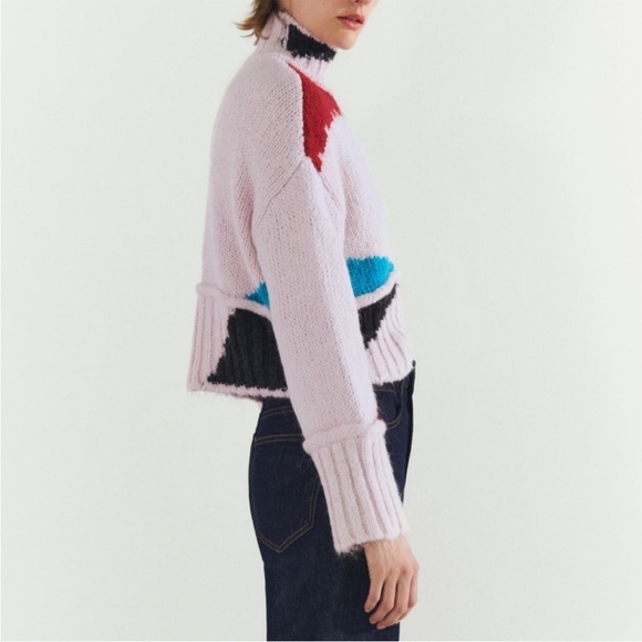 Zara Boxy Cropped Colorblock Chunky Knit Wool Blend Sweater Size Medium western - Picture 10 of 15